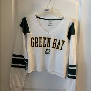 NWT Fana Green Bay Packers Women's White and Green Cropped Top sz L